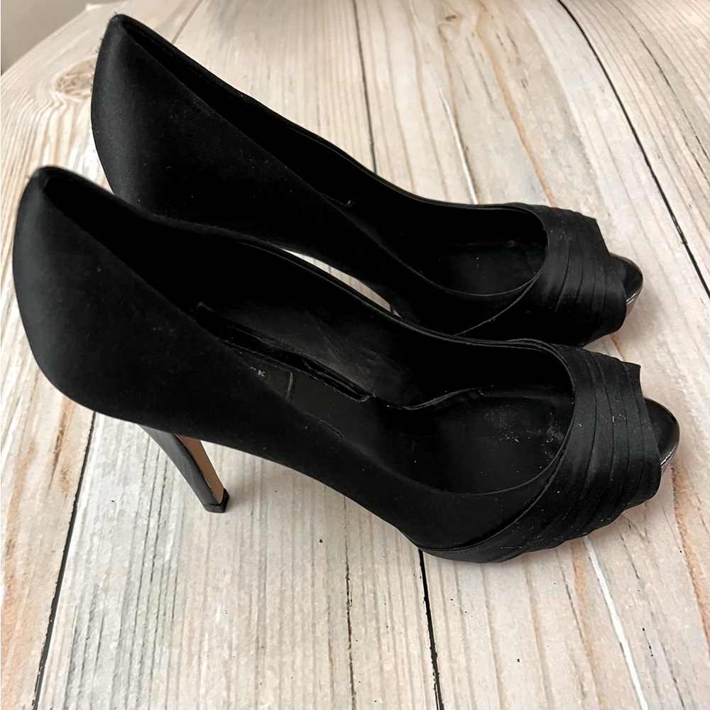 White House Black Market black satin peeptoe pump